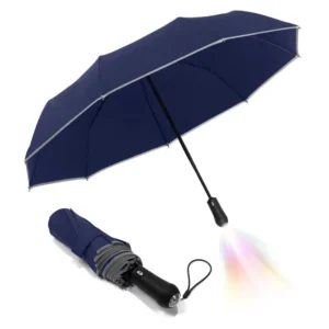 Kids Men Women Auto Waterproof Light 9k Fiberglass Ribs Reflective Safety Tape Flashlight Dome Led Reversible Umbrellas