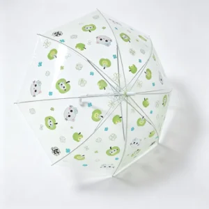 Kids’ Mint Green Cartoon Cat Fully Automatic Clear Umbrella