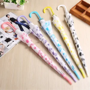 Kids Rainny Sunny Protection Dot Umbrella Straight Pole Long Handle Shade Transparent Umbrellas Advertising Umbrella
