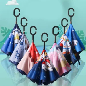 Kids Reverse Cartoon Animal Umbrella, Double Layer, Long Handle