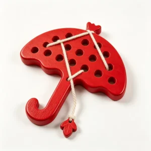 Kids Toy Threading Board Puzzle Game Umbrella Shaped Wooden Lacing Toy