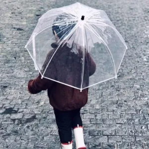 Kids Transparent Straight Manual Umbrella with Cartoon Sunflower and Rainbow Dot Design Minimalist Style Polyester PVC Panel