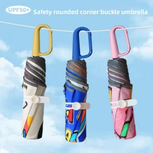 Kids Umbrella Ring Buckle Manual Open 3-Fold Umbrella Round Corners Sun Umbrella for Primary School