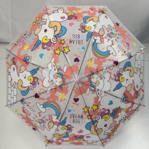 Kids Umbrella Whistle Brushed Fabric PVC Matt Clear Glitter Unicorn Pattern Straight Folding Design for Shining Children