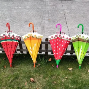 Kids’ Watermelon Print Long-handled Straight Umbrella for Sun and Rain