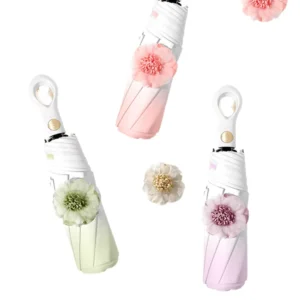 Korea Style Fully Automatic Small Flower Umbrella 190t Material with Thick Black Coating UV Protection Three-Folding Pattern