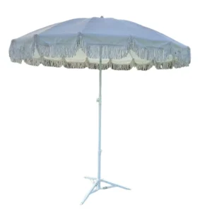 Korean-Style 16-Rib Outdoor Patio Beach Umbrella with Tassel Lace and Steel Pole