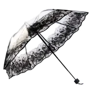 Korean Style Clear Umbrella Auto 3-Fold Transparent Folding Umbrella Portable See-Through Custom Logo