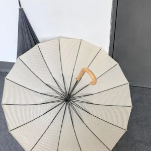 Korean Style Long-Handle Straight Umbrella Windproof Reinforced Thickened Automatic Striped Wooden Advertising Umbrella