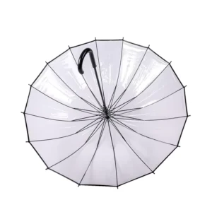 Korean Style Transparent Umbrella Custom Logo Printing Iron Frame POE Fabric Straight Fully Automatic Clear Umbrella