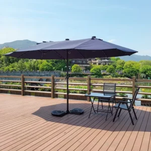 L 12M² Large Cover 15ft Double Sided Patio Umbrella for Porch and Garden, Sunshade Parasol with Solar Power