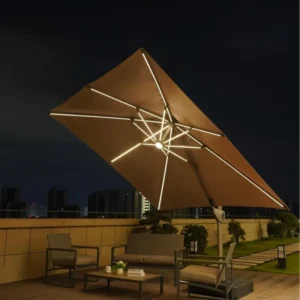 LED Aluminum Square Roman Umbrella / Side Umbrella UV-Resistant Cantilever Parasol Water Sand Fillable Base Outdoor Furniture