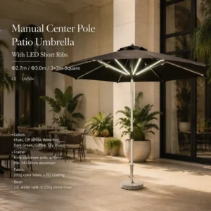 LED Center Pole Patio Umbrella for Outdoor Lighting