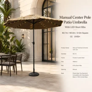 LED Center-Pole Patio Umbrella for Resort Pool Bar and Hospitality Use