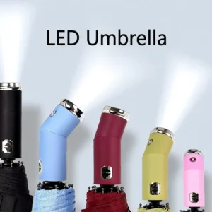 LED Flashlight Advertising LED Umbrella Thickened Oversized Double-Rib Frame Reverse Automatic Opening Portable Folding