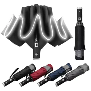 LED Flashlight Inverted Umbrella Automatic Windproof Safety Reflective Custom Logo Travel Business Promotional Umbrella
