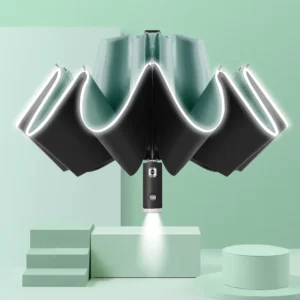 LED Flashlight Sunscreen Car Mount Umbrella Black Rubber Large Reflective Wind-Resistant Ten-Bone Automatic Design