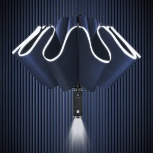 LED Inverted Umbrella Custom Logo Windproof Reflective Automatic Rain Safety Night Travel Business Direct Factory