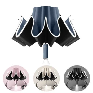 LED Inverted Umbrella Custom Logo Windproof Reflective Automatic Rain Sun Safety Travel Business Direct Factory