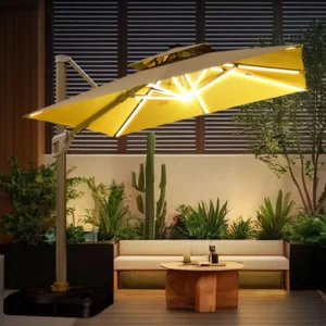 LED Light Bar Outdoor Terrace Parasol with Base
