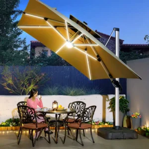 LED Light Garden Aluminum Parasol Outdoor Waterproof Cantilever Umbrella for Patio Use