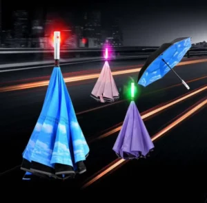 LED Light Handle Reversed Upside Down Umbrella