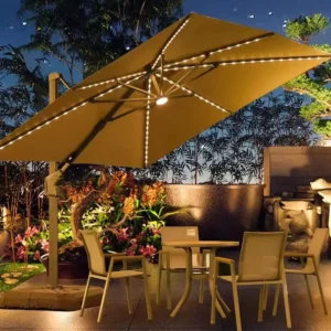 LED Light Polyester Beach Sunshade Garden Outdoor Umbrella for Restaurant