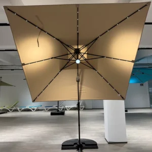 LED Lighted 9*9FT Outdoor Umbrella Waterproof Cantilever Parasol with 36 LED Bulbs Fade-Resistant Canopy Sunshade for Garden