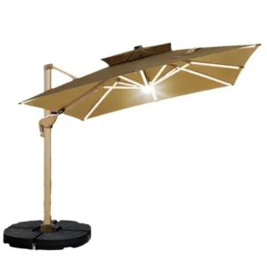 LED Outdoor Cafe Parasol, Easy-to-Open Waterproof Patio Umbrella with Solar Lights