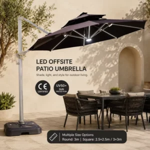 LED Patio Umbrella for Outdoor Layouts With Clearance-Focused LED Umbrella Format for Seasonal Hotel and Restaurant Sourcing