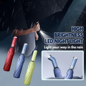 LED Rechargeable Umbrella Custom Logo Windproof Automatic Rain Night Travel Business Promotional Trade Manufacturer