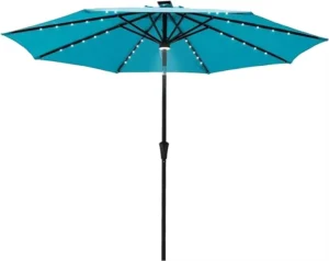 LED Solar Light Patio Umbrella Crank Lift Design Waterproof Polyester Canopy for Backyard Garden Outdoor Dining Use