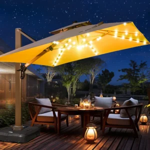 LED Sun Light Patio Roma Parasol Foldable Waterproof Roman Umbrella for Garden Shading Outdoor Furniture and Gym Use