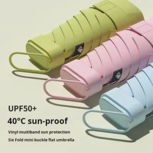 LM H Five Folding Compact Portable Sun Umbrella Black Adhesive Manual UV Resistant for Sun Protection Folding Sun Umbrella