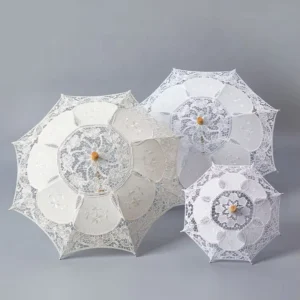 LM White Lace Craft Bride Umbrella Small Kids Mini Decoration Umbrella Props White Ivory Lace Parasol Bride Wedding Umbrellas