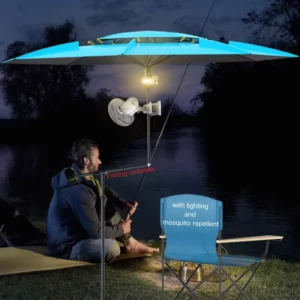 LS Large Outdoor Fishing Umbrella with LED Light & Mosquito Repellent Tilting Sunshade Camping Canopy Outdoor Parasol Umbrella