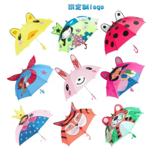 LS Popular Sale Cute Design Children Straight Semi Automatic 17”*8K Character Personalize 3D Kid Cartoon Metal Shaft Umbrella