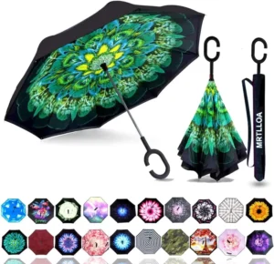 LS03 Custom Printed Self-Standing Double-Layer Windproof Inverted Umbrella with Logo, Hook C Handle