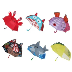 LS03 Kids Lightweight 8K-Rib Automatic Open Umbrella 3D Animal Cartoon Design Manual Rain Cover Straight Style