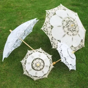 LS03 White Ivory Lace Craft Bride Umbrella Large Manual Control Wedding Props Mini Decoration for Kids