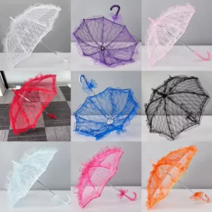 Lace Country Straight Umbrella for Wedding Decor Semi-Automatic Opening 8 Ribs Party Wedding Dress Gown Umbrella