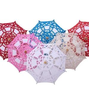 Lace Craft Umbrella with Wooden Handle and Steel Ribs European Style for Photography Wedding Dance Children’s Use