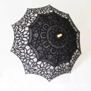 Lace Graduation Parasol Manual Control Hook Wood Handle Custom Logo Museum Quality 10 Rib Asian Straight Umbrella