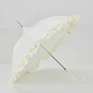 Lace Pagoda Wedding Umbrella Prices White Frill Design Standard Size Auto Open Straight Ladies Umbrella