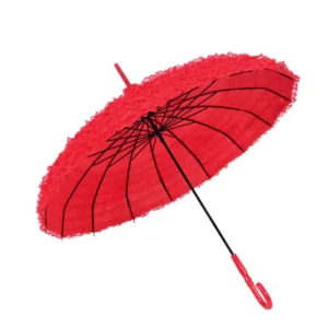 Lace Pagoda Wedding Umbrella White Frill Design Standard Size Manual Open Straight Ladies Fiberglass Waterproof Umbrella