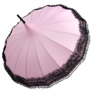 Lace Tassel Wedding Umbrella With Straight Pole Manual Women’s Anti UV Folding Sun Umbrella
