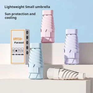 Lady’s Portable Mini 5 Folding UV Sunscreen Umbrella Manual Control Capsule Design with Protective Case for Travel