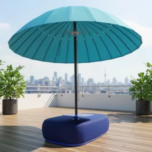 Large 24-Rib Round Mushroom Garden Sun Umbrella with Waterproof Granite Base and Integrated Seating for Outdoor Patios and Resorts