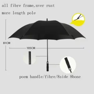 Large 30-Inch 8K Black Coating Golf Umbrella Straight ABS Handle Manual