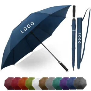 Large 30 Inch 8K Strong Windproof Waterproof Blue Double Layer 190T Pongee Golf Umbrella with Logo Printing